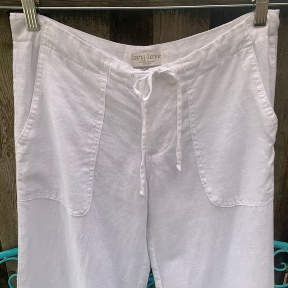 Lucy Love White Linen Buddha Pants with Drawstring